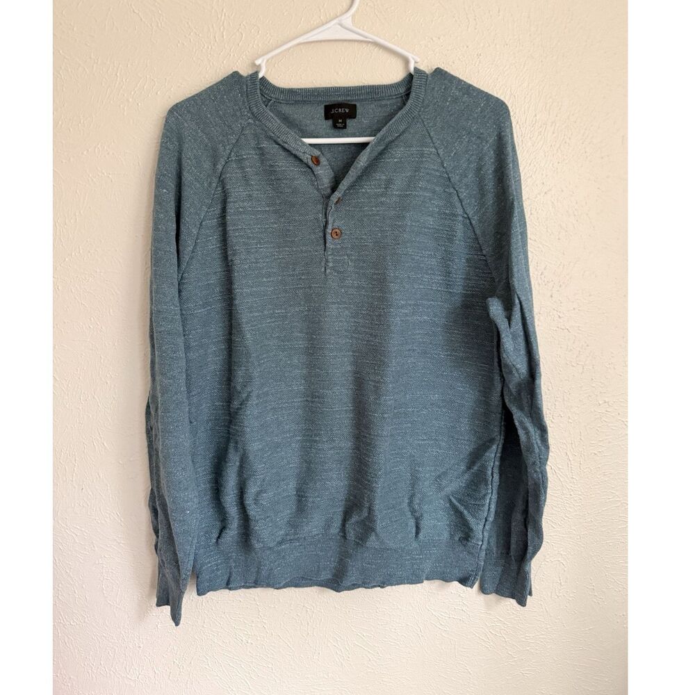 J.Crew Men’s Henley Sweater Medium Blue Long Sleeve 100% Cotton